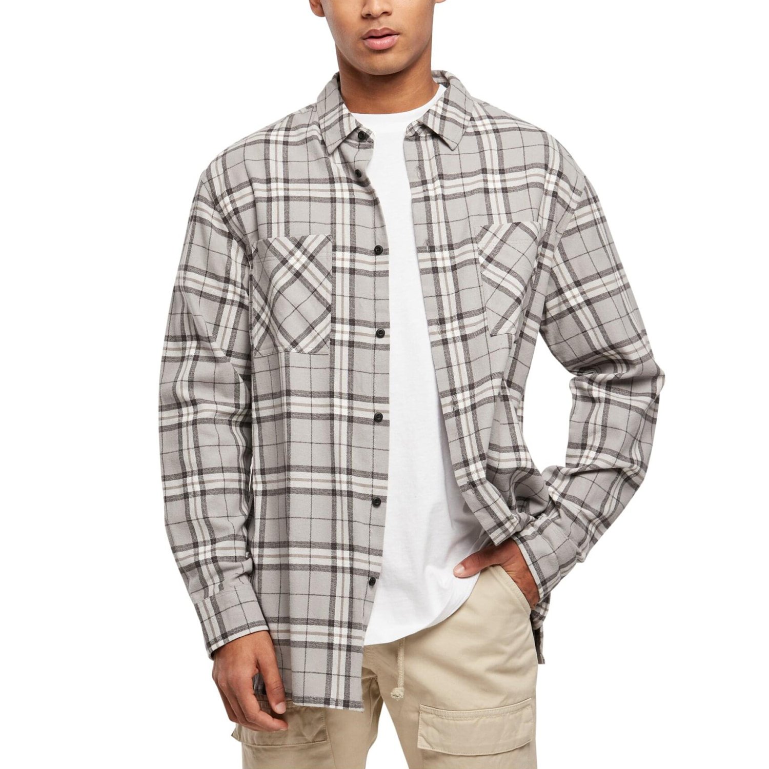 Urban Classics - Long Oversized Grey Check Shirt