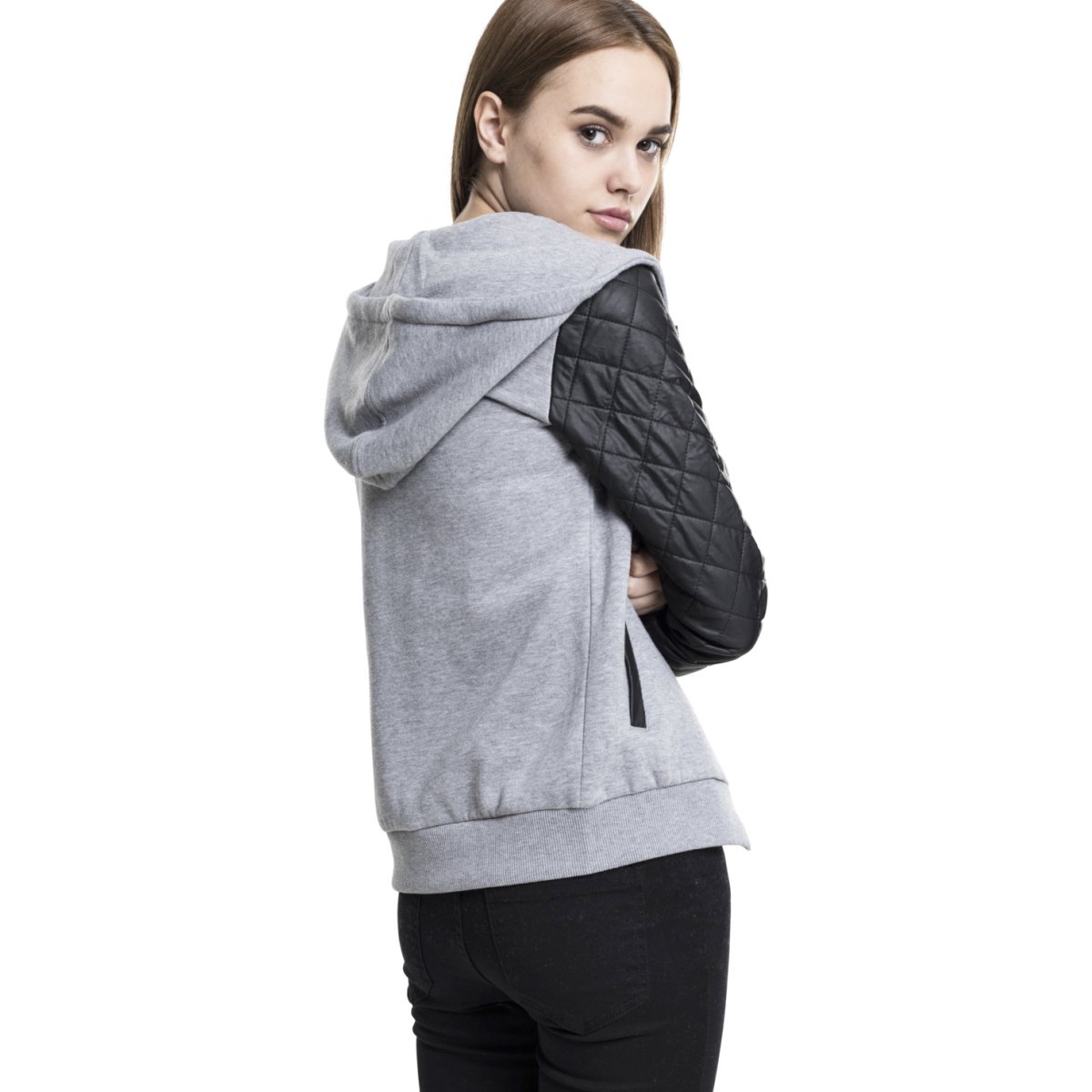 Urban Classics Ladies - DIAMANT Kunstleder Zip Hoody grau