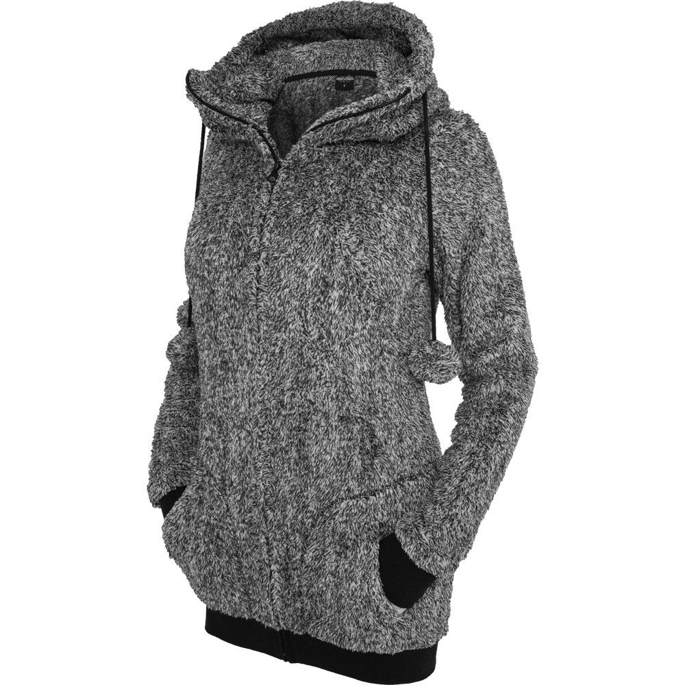 Urban Classics Ladies - MELANGE TEDDY Long Zip Hoody schwarz