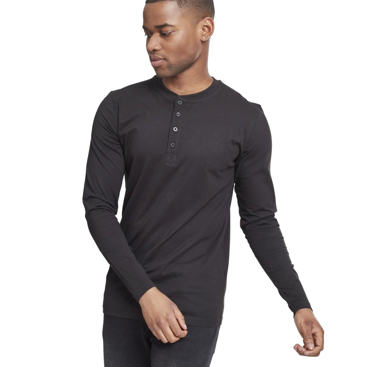 Urban Classics - HENLEY Long Sleeve black