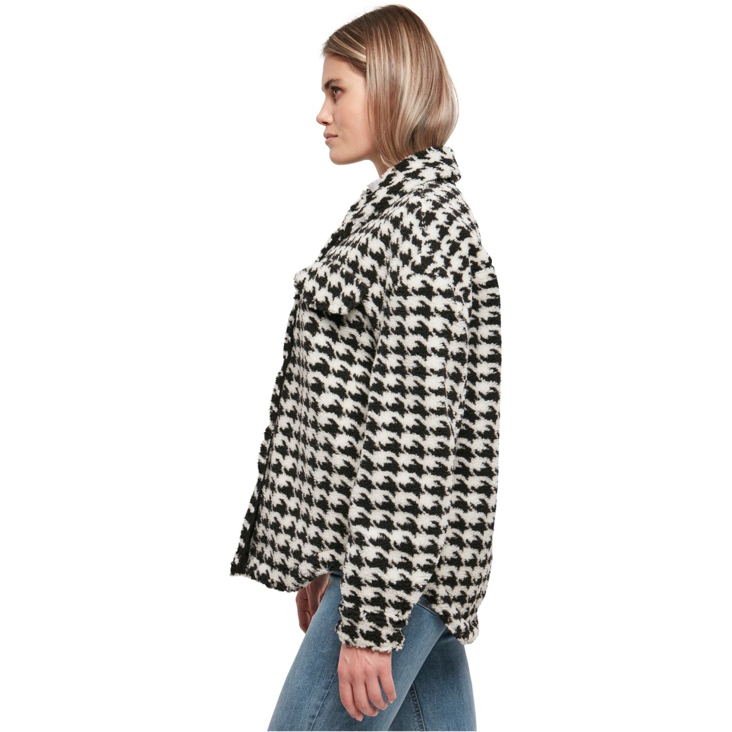 Urban Classics Ladies - Sherpa Overshirt houndstooth