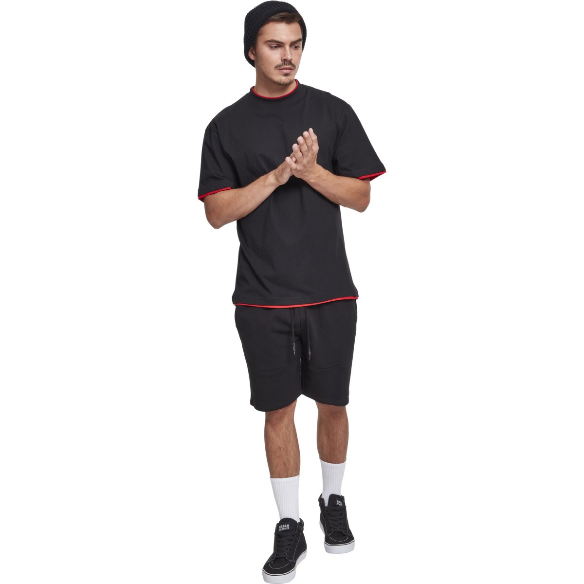 Urban Classics - CONTRAST Tall Tee noir / rouge - 4XL