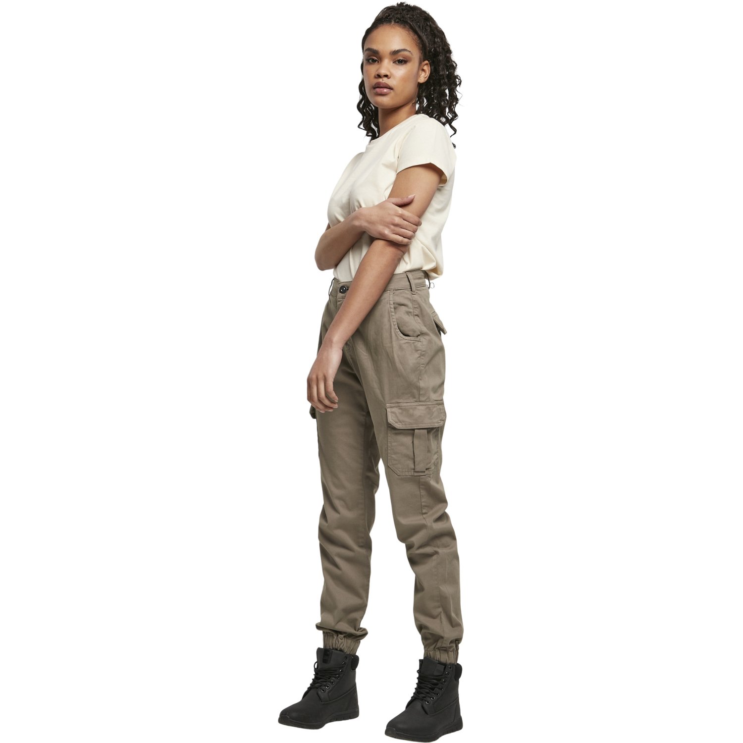 Urban Classics Ladies - High Waist Stretch Cargo Pants taupe