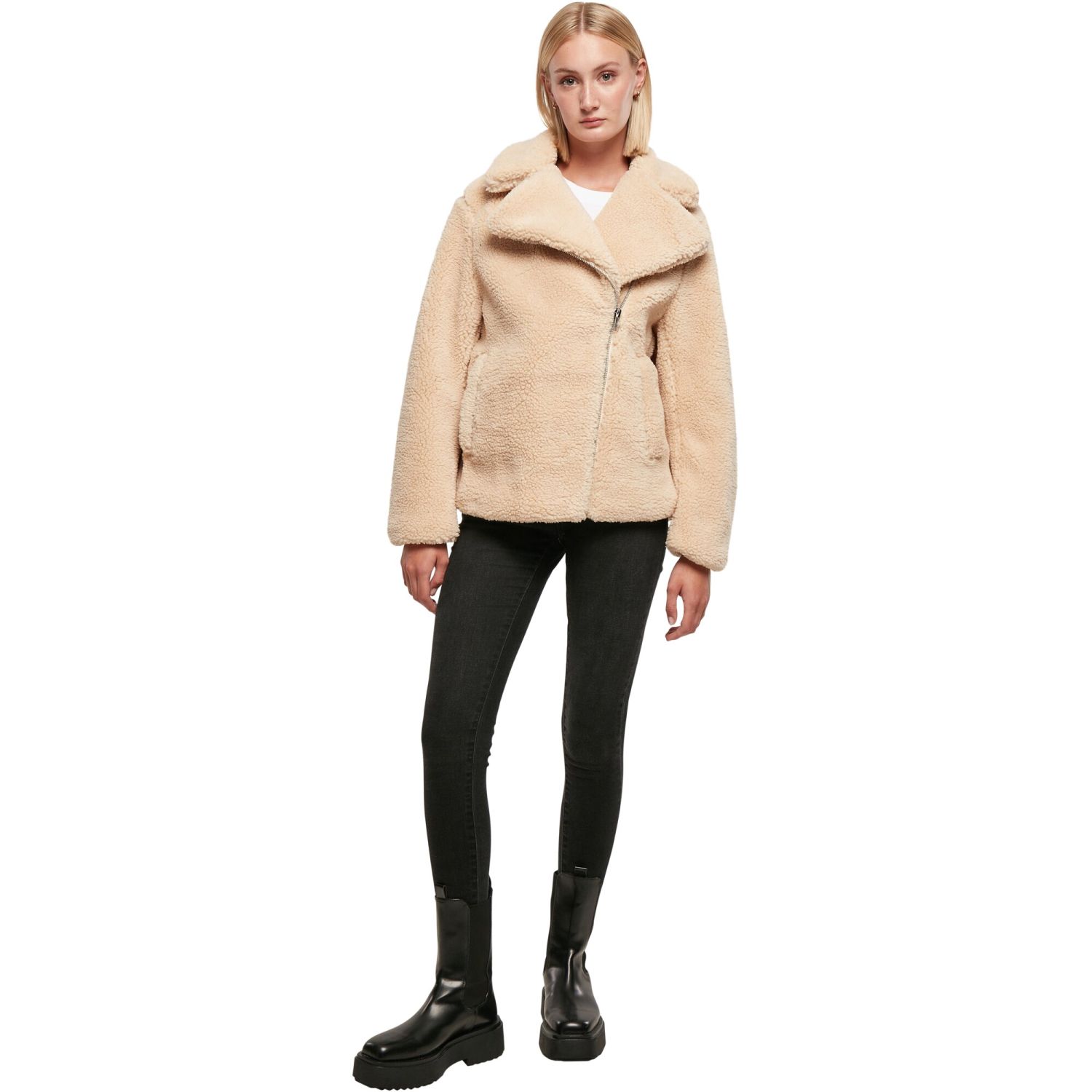 Urban Classics Femme - SHERPA Biker Veste d'hiver beige