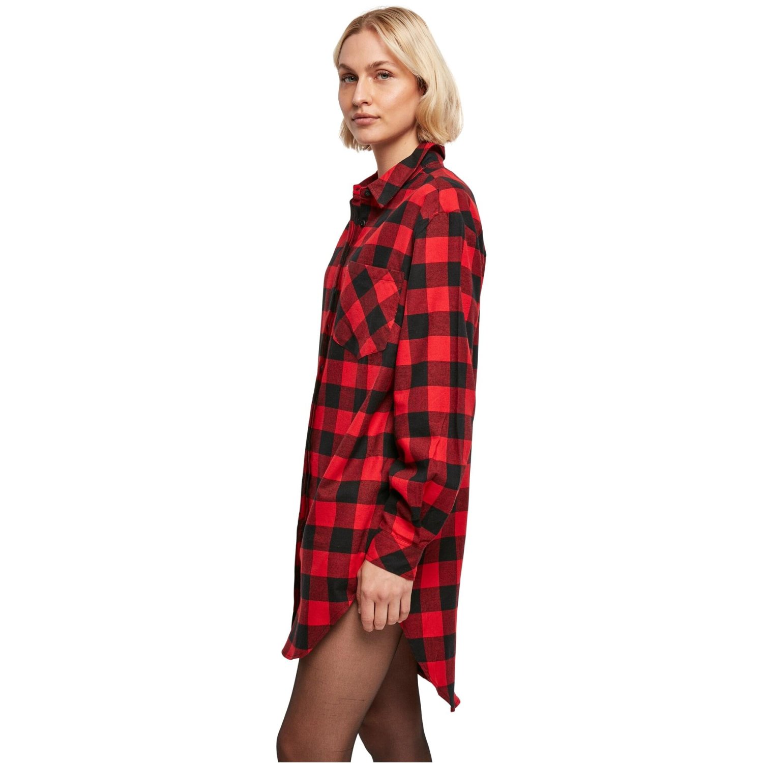 Urban Classics Ladies - Oversized Flannel Shirt Dress red