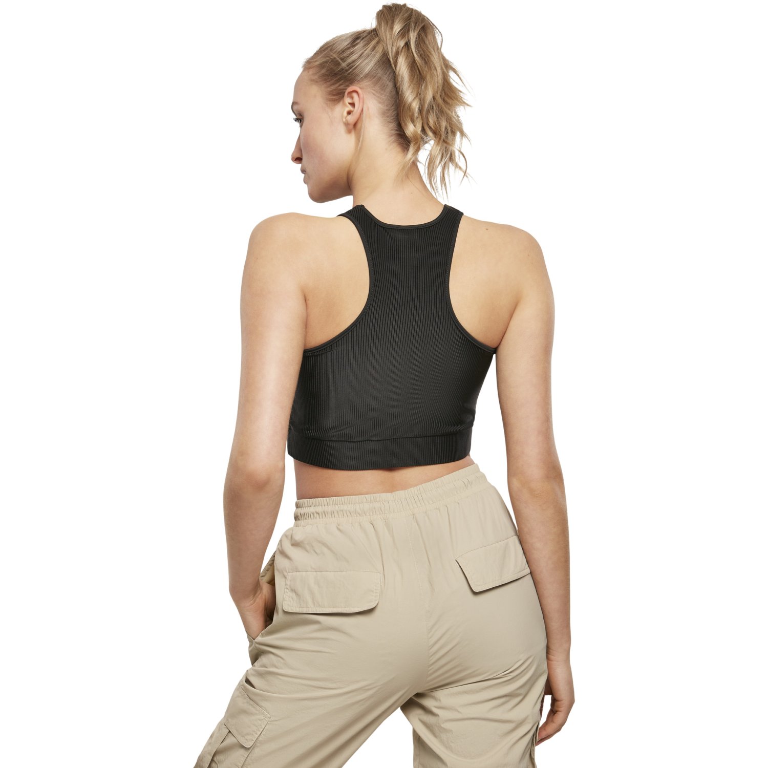 Urban Classics Ladies - Cropped Shiny Rib Tank Top noir