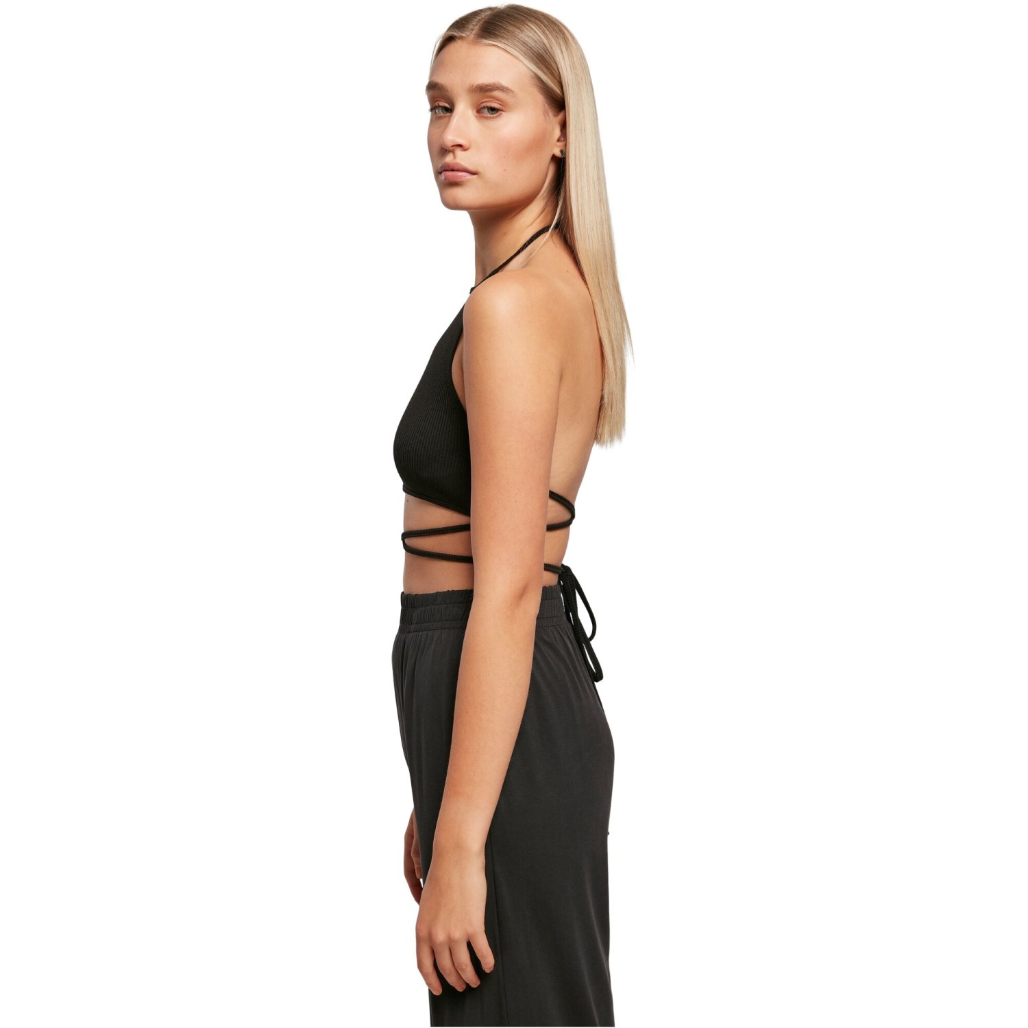 Urban Classics Ladies - Rib Trapeze Cropped Top noir