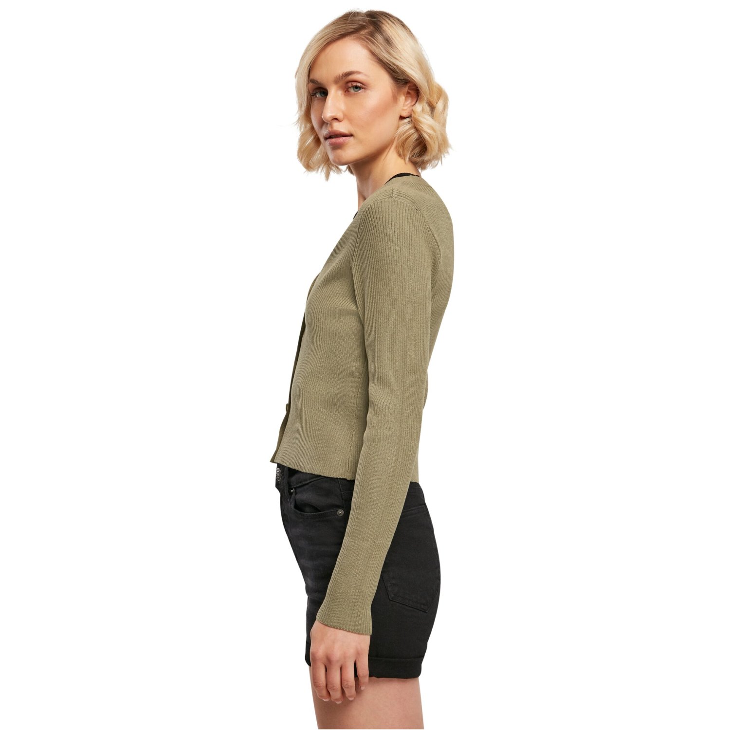 Urban Classics Ladies - Short Rib Knit Cardigan khaki