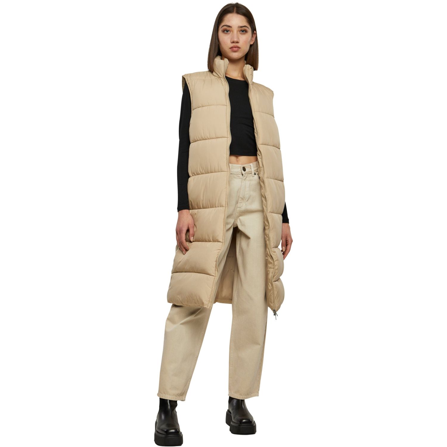 Urban Classics Ladies - PUFFER Long Vest sand