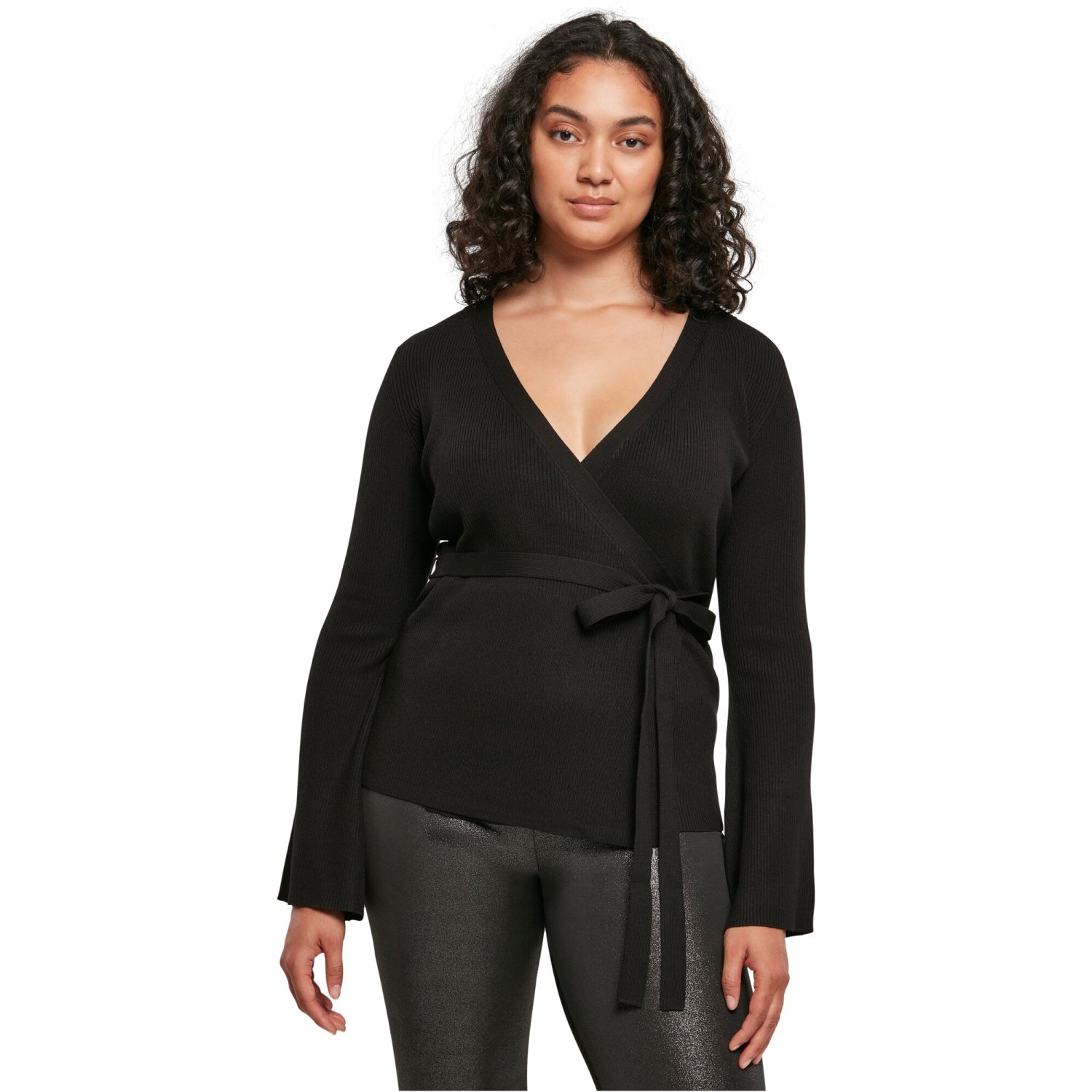 Urban Classics Ladies - Rib Knit Wrapped Cardigan noir