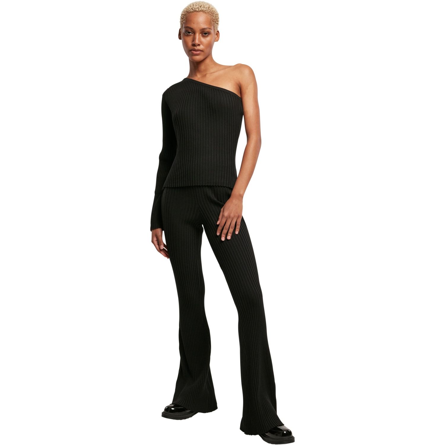 Urban Classics Ladies - Flared Rib Knit Leggings noir