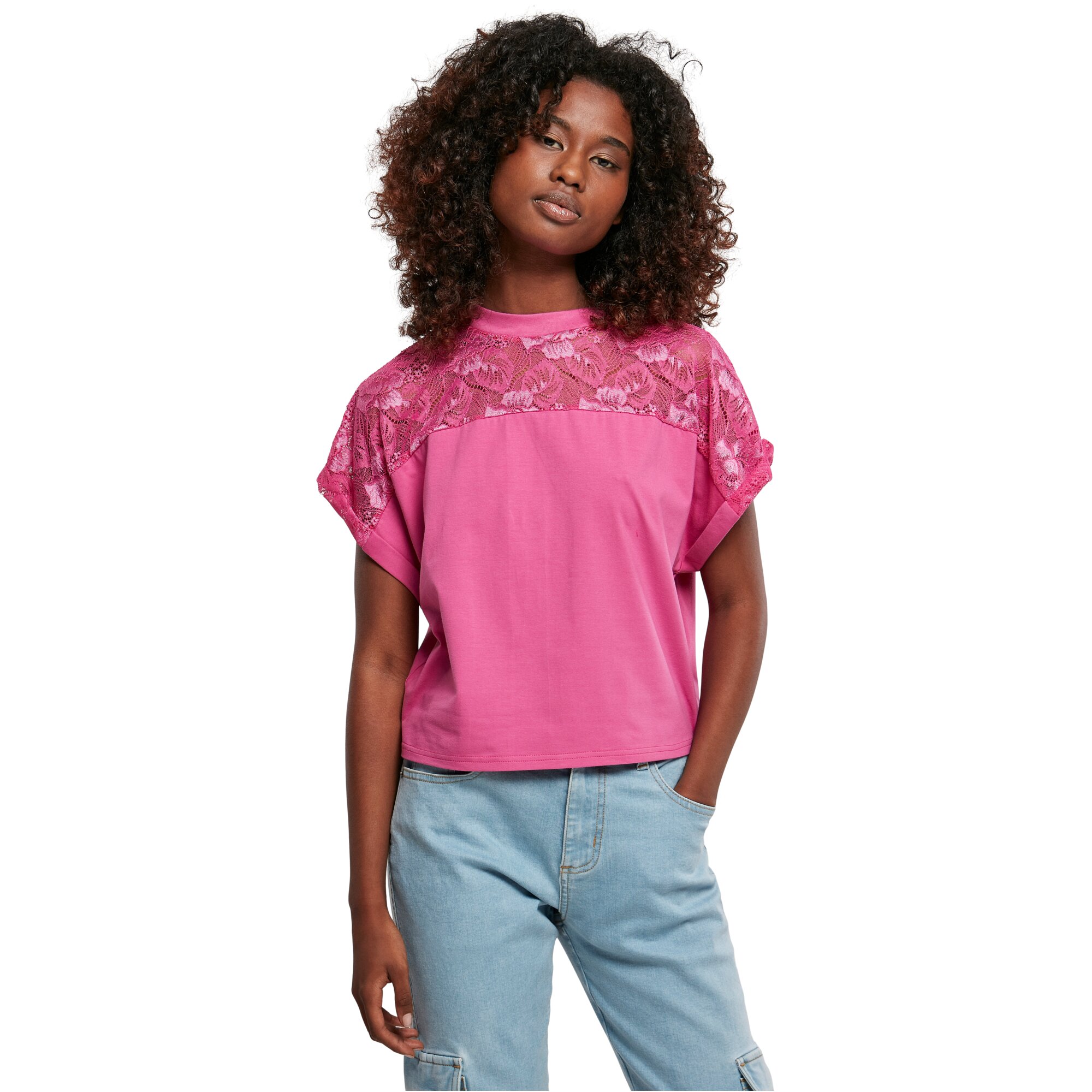 Urban Classics Ladies - Short Oversized Lace Top pink