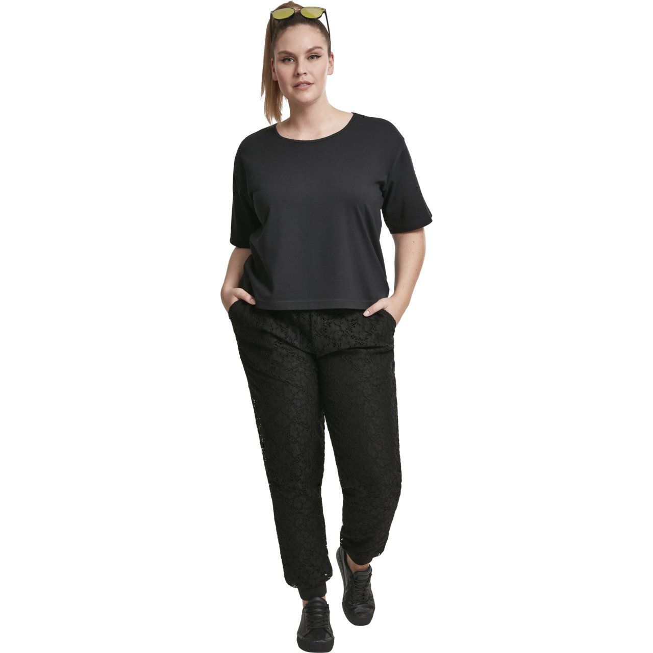 Urban Classics Ladies - Lace Jersey Jog Pantalon noir