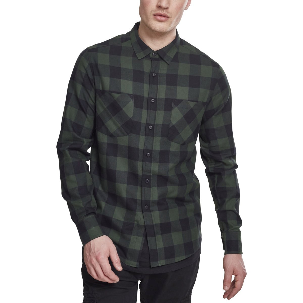 Urban Classics - CHECKED FLANELL Shirt black / forest green