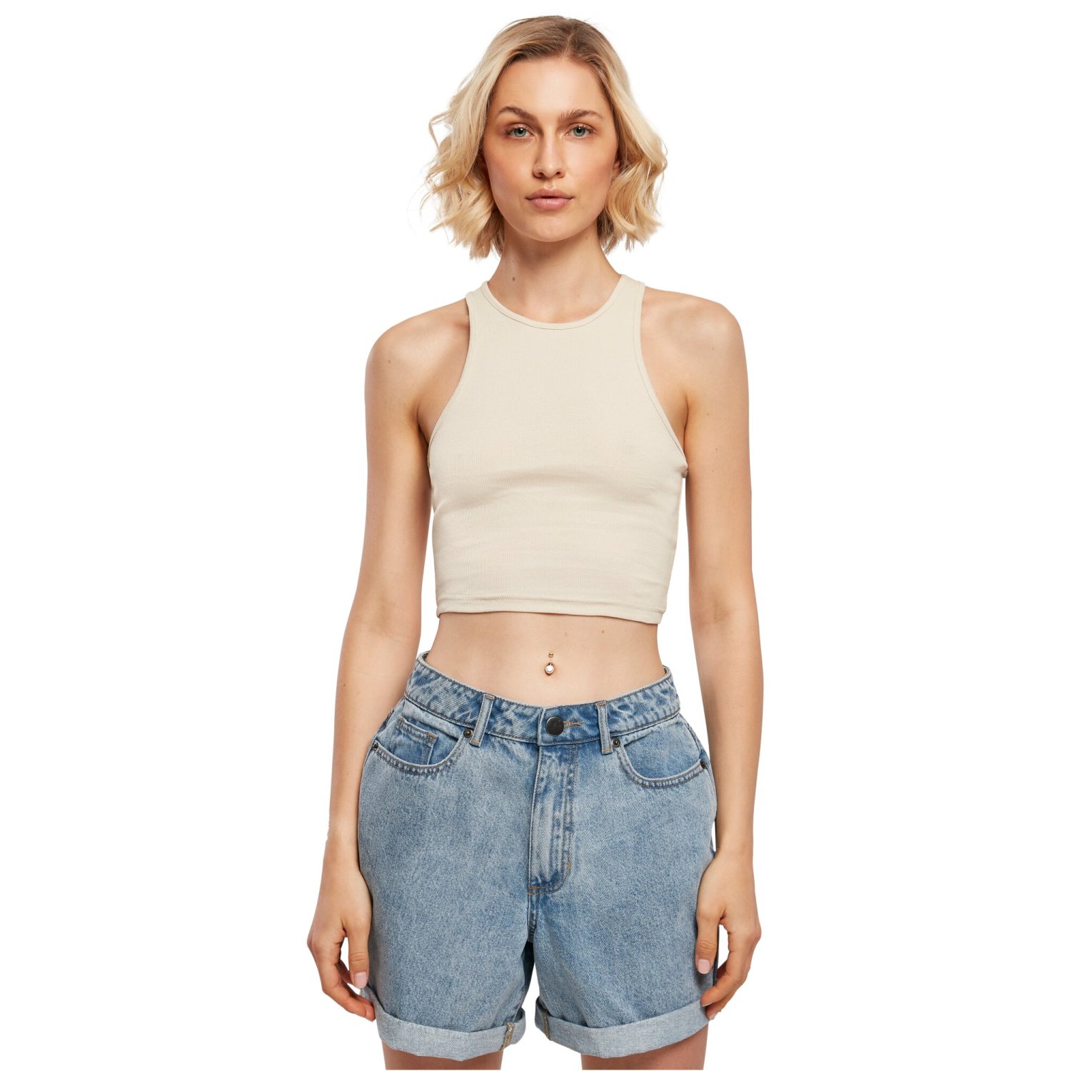 Urban Classics Ladies - Cropped Rib Tank Top Shirt bauchfrei