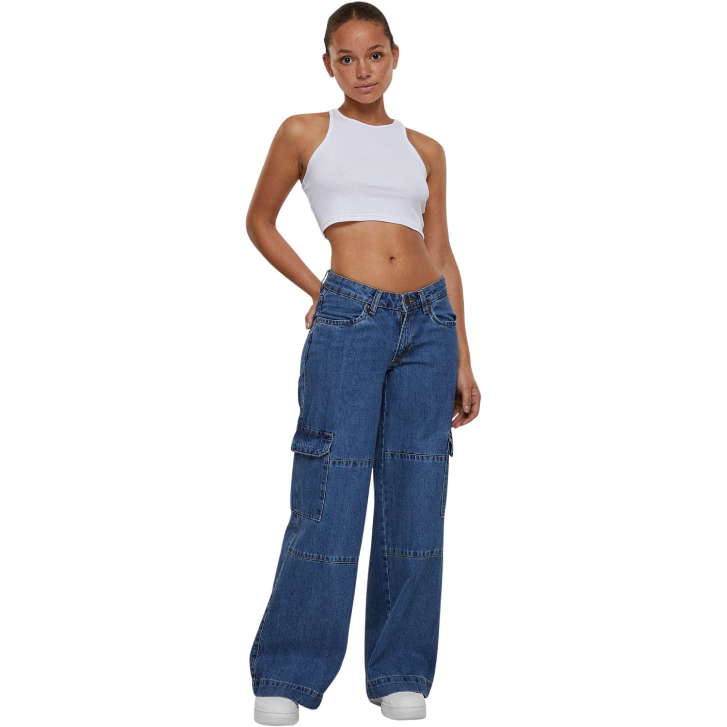 Urban Classics Ladies - Low Waist Cargo Denim Jeans