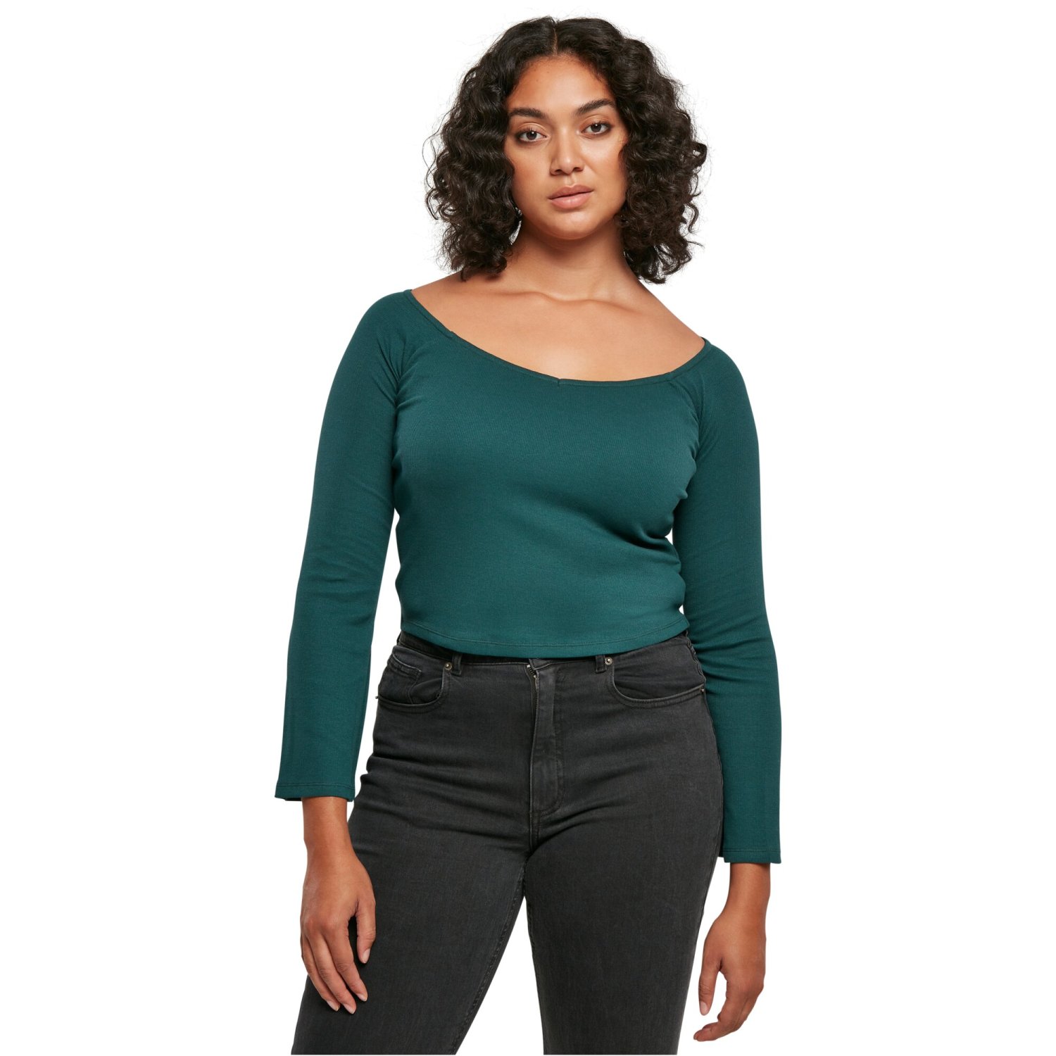 Urban Classics Ladies - Short Rib Wide Neck Longsleeve