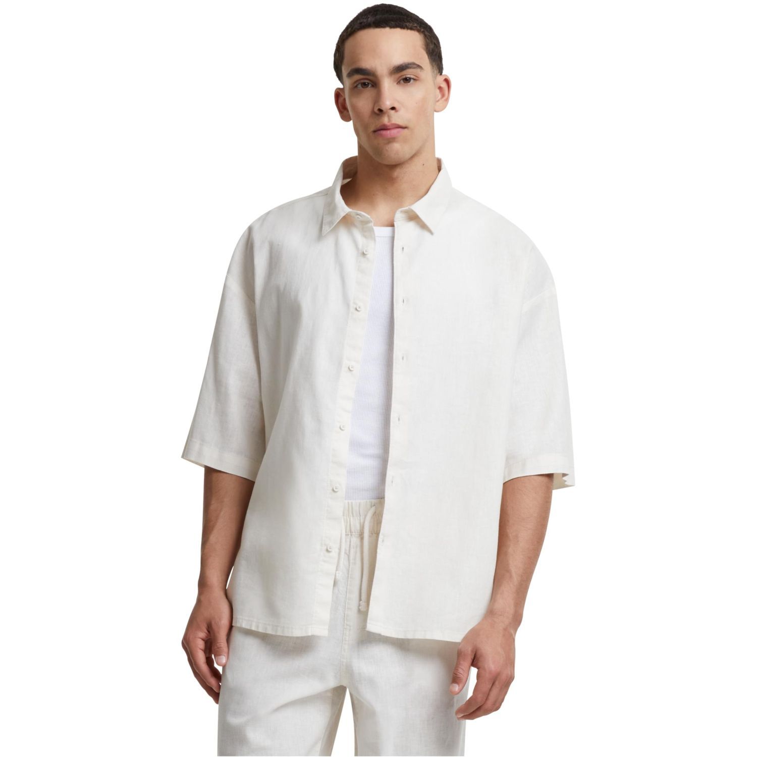 Urban Classics - Boxy Coton Lin Chemise white sand