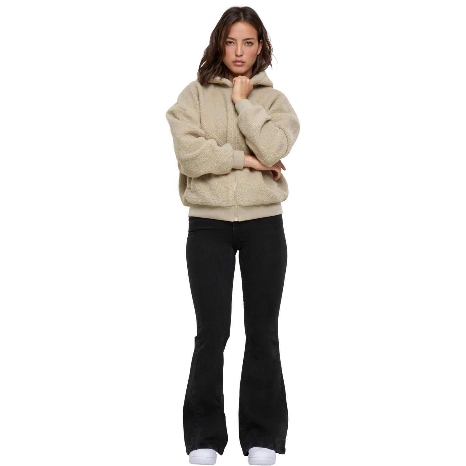 Urban Classics Ladies Oversized Sherpa Zip Hoody sand