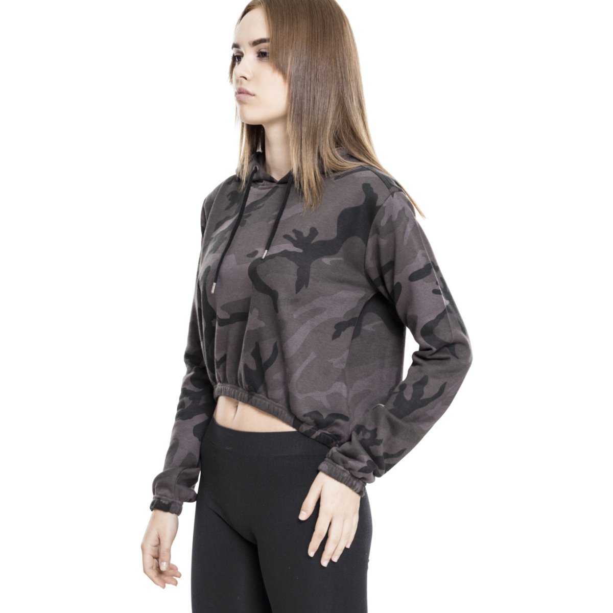 Urban Classics Ladies - CAMO CROPPED Hoody dark camo