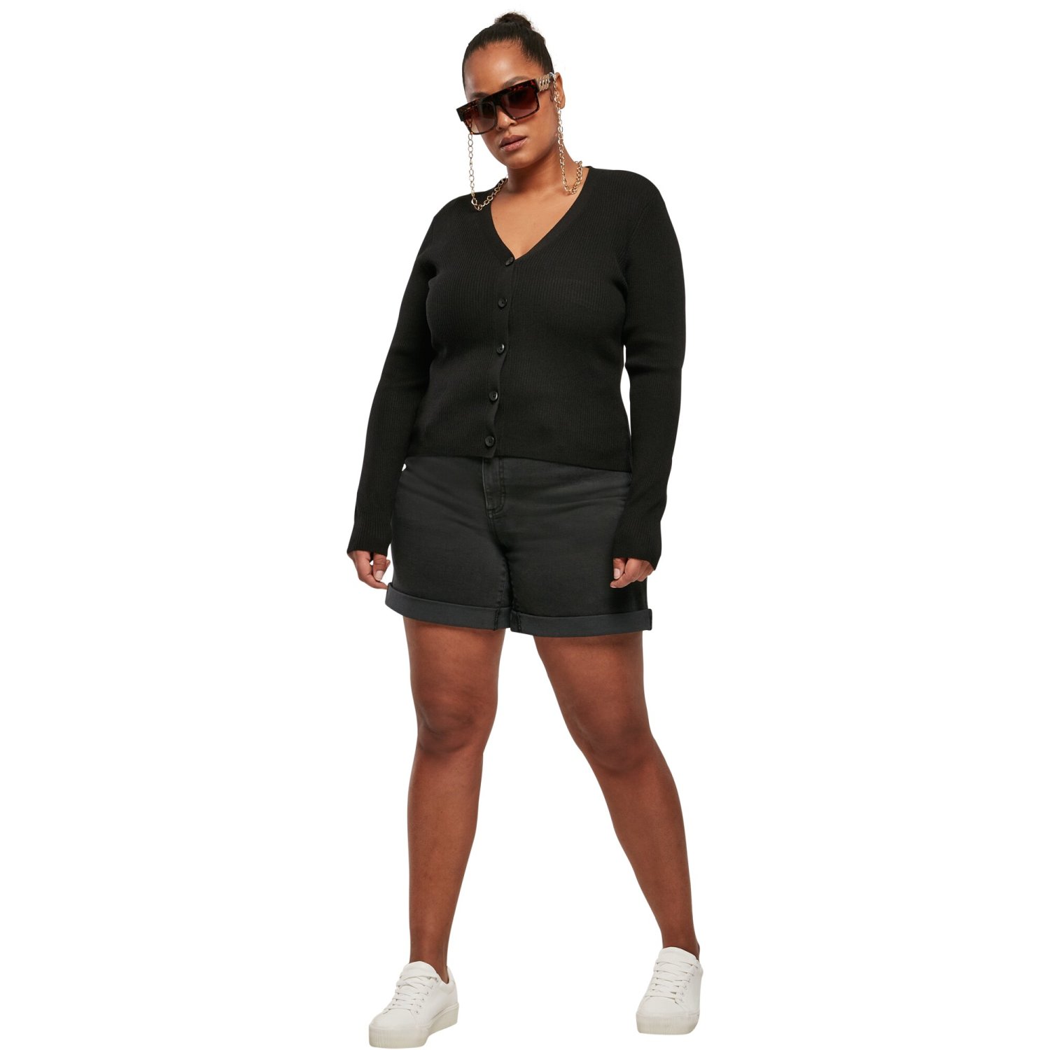 Urban Classics Ladies - Short Rib Knit Cardigan noir