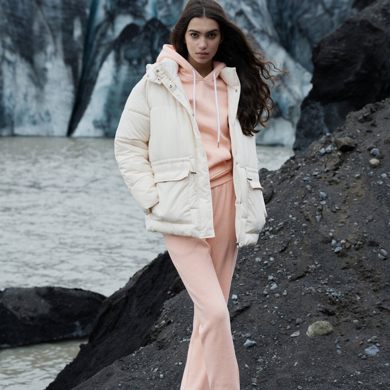 Urban Classics Ladies - Waisted Puffer Winter Veste sand
