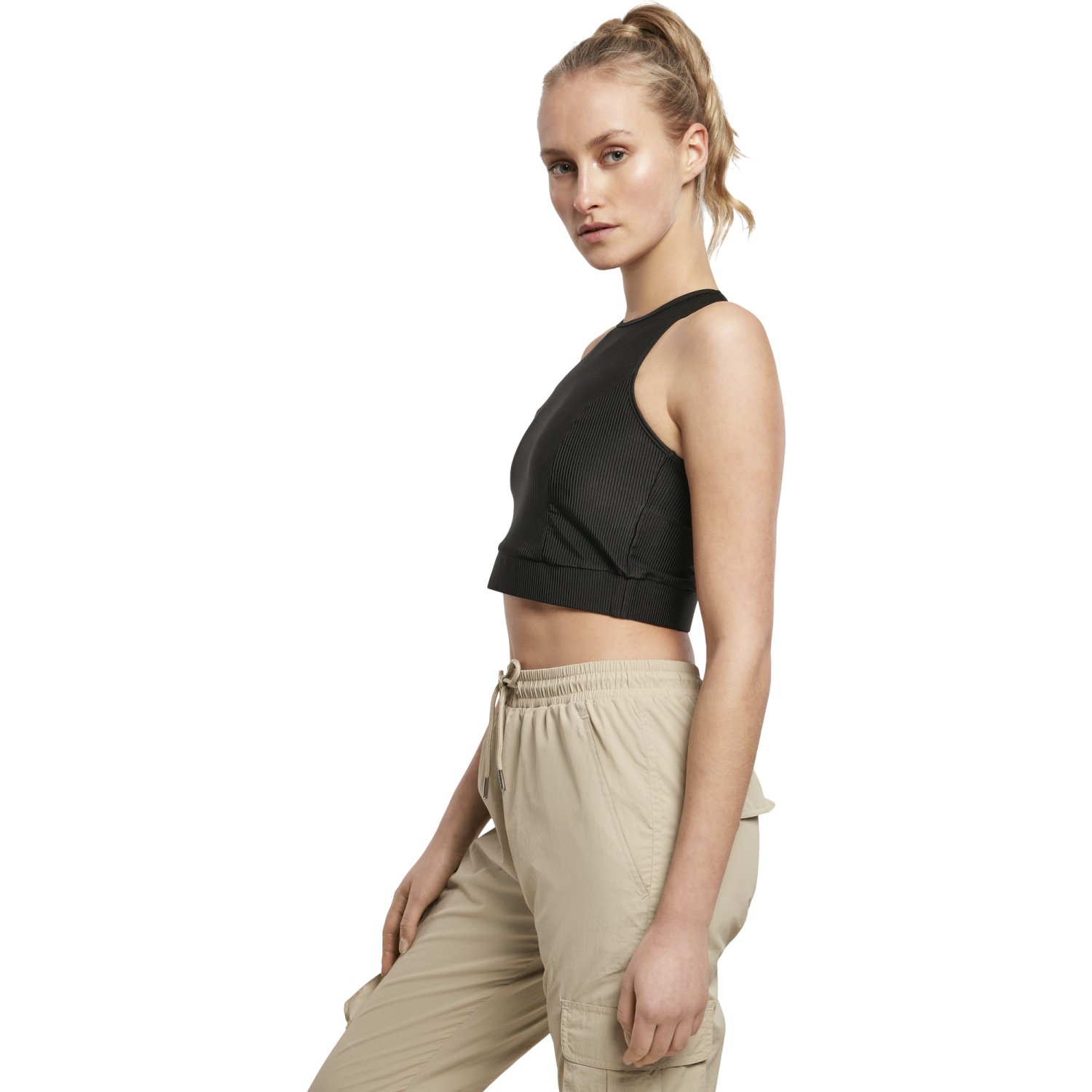 Urban Classics Ladies - Cropped Shiny Rib Tank Top noir