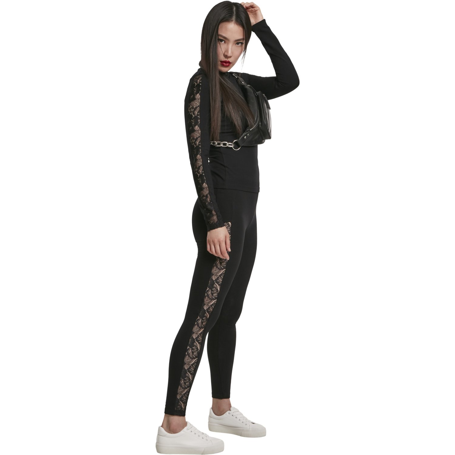 Urban Classics Ladies - Lace Longsleeve Top noir