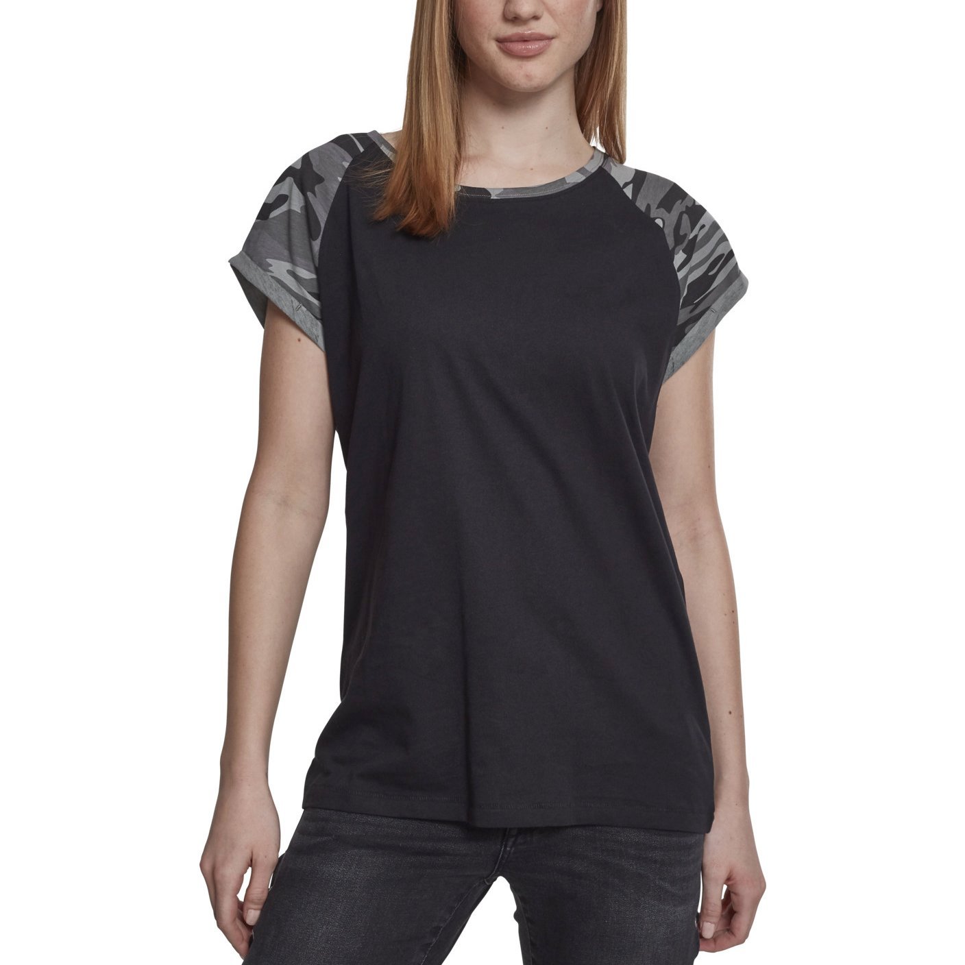 Urban Classics Ladies - RAGLAN Contrast Top black dark camo