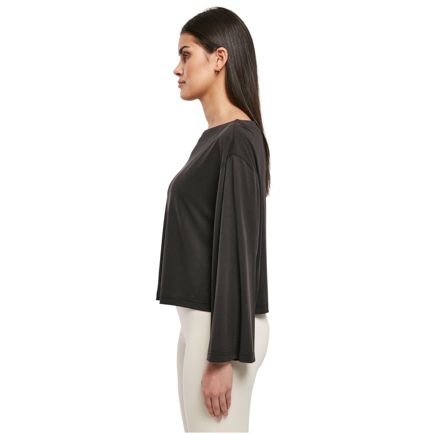 Urban Classics Ladies - Short Modal Bateau Longsleeve noir