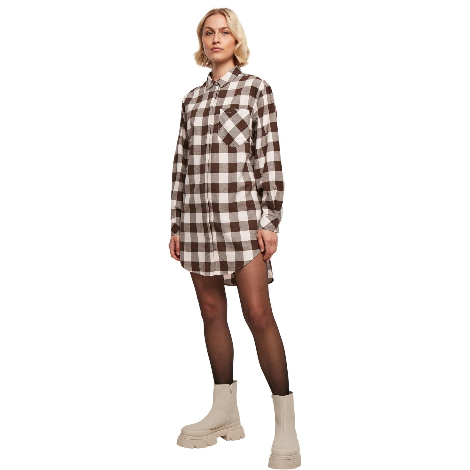 Urban Classics Ladies - Oversized Flannel Shirt Robe braun