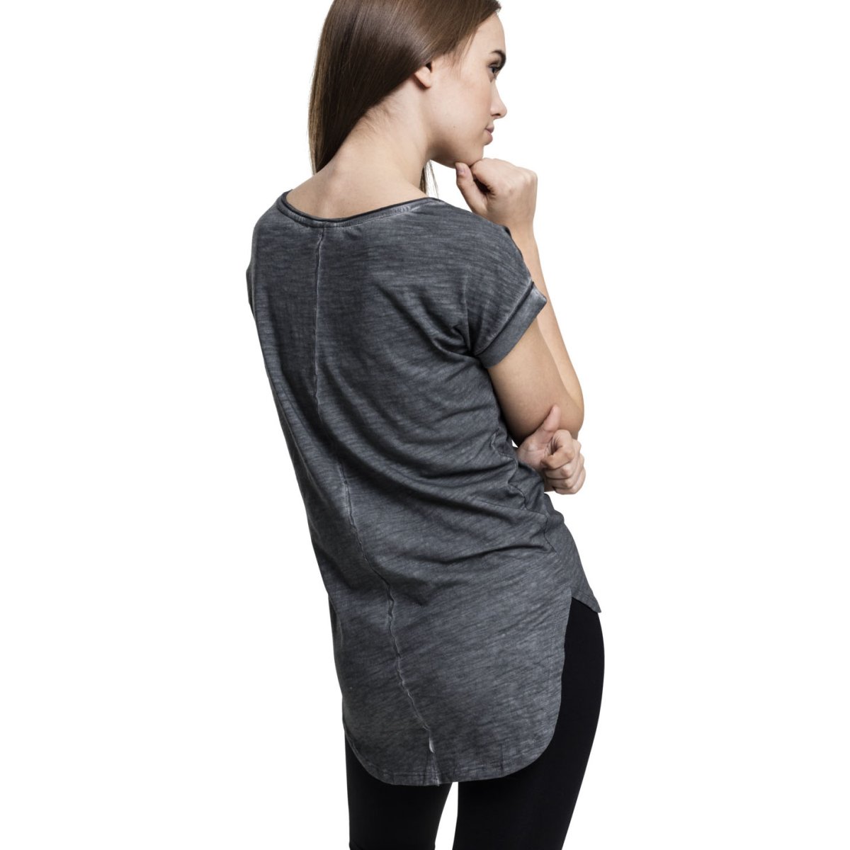 Urban Classics Ladies - Long Shaped Spray Dye Tee gris foncé