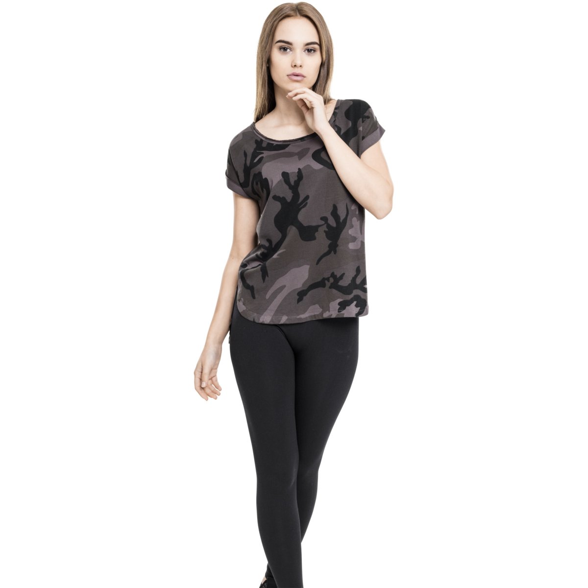 Urban Classics Ladies - Long Shaped Tee dark camo