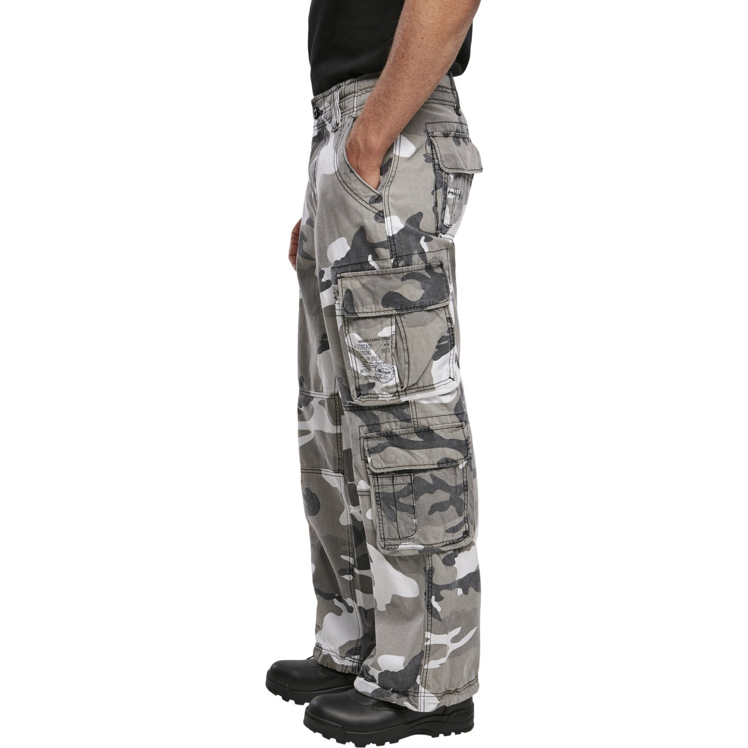 Brandit Pure Vintage Cargo Army Trousers snow camo