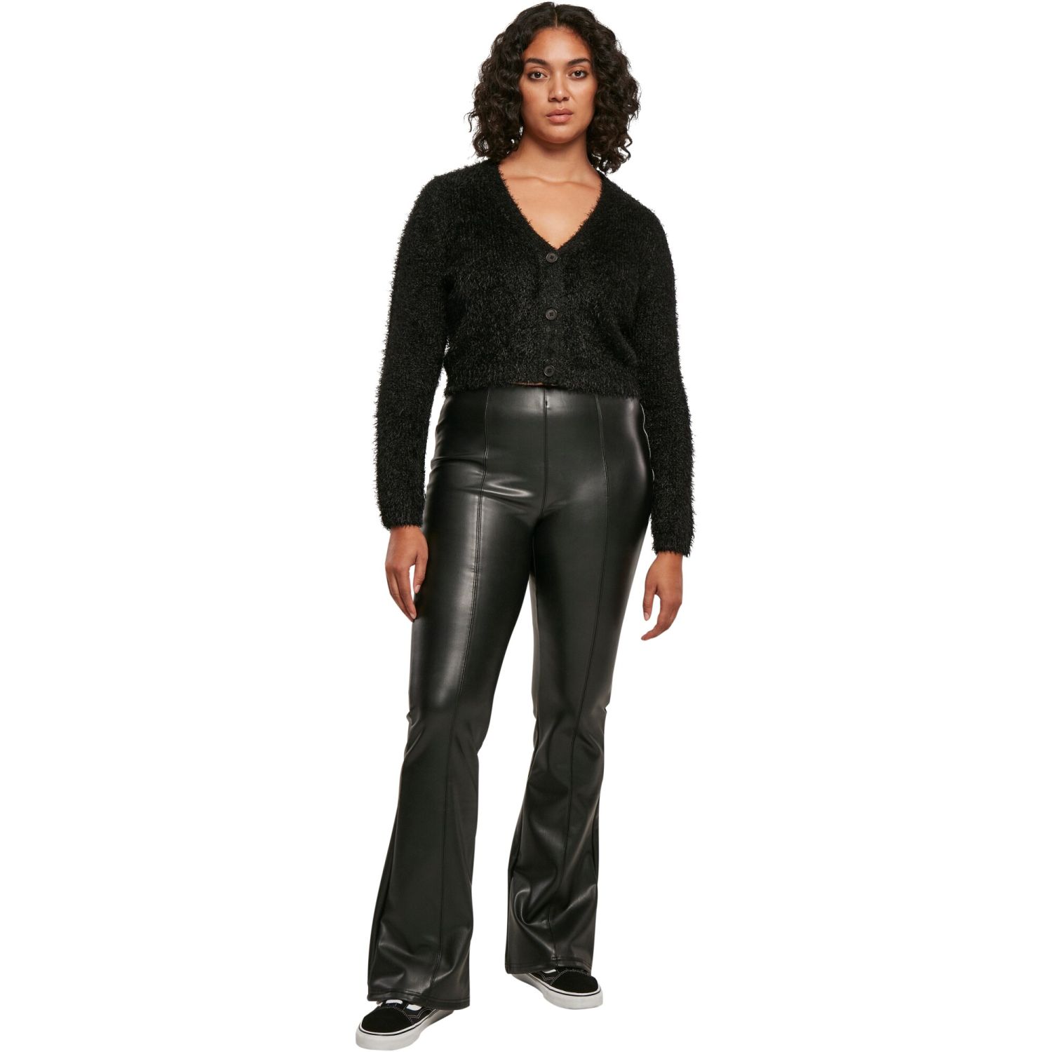 Urban Classics Ladies - Flared Kunstleder Hose schwarz