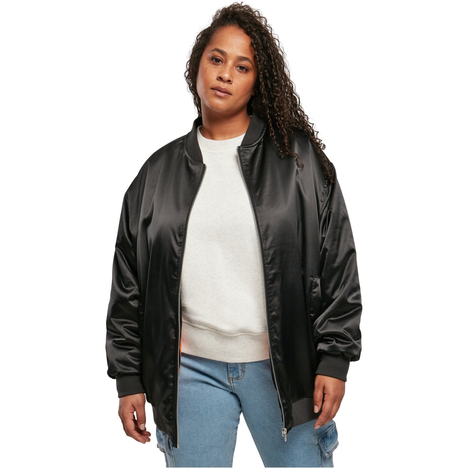 Urban Classics Ladies - SATIN BOMBER Oversized Veste noir