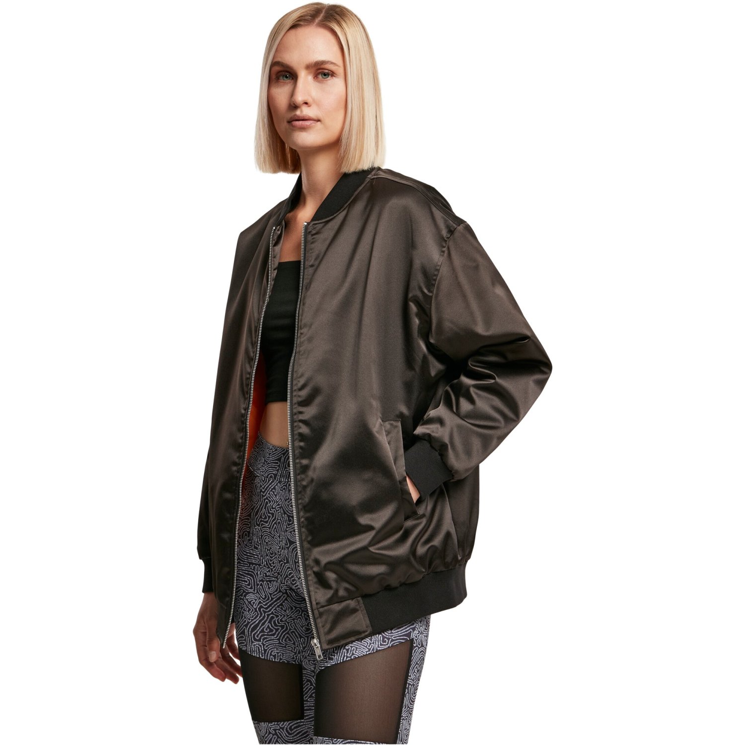 Urban Classics Ladies - SATIN BOMBER Oversized Veste noir