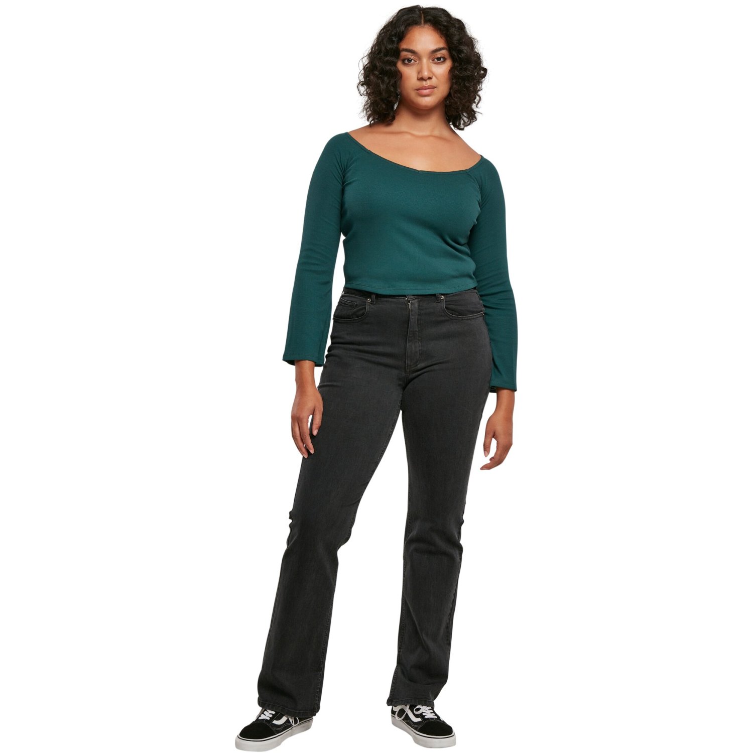 Urban Classics Ladies - Short Rib Wide Neck Longsleeve