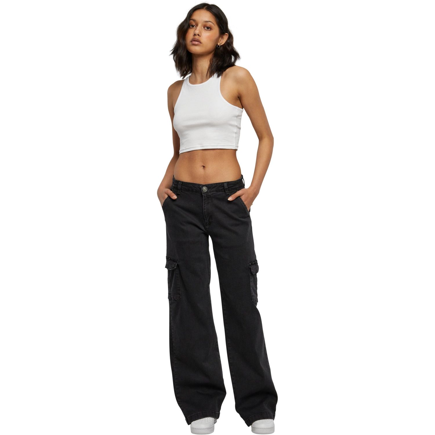 Urban Classics Ladies - High Waist Denim Cargo Jeans