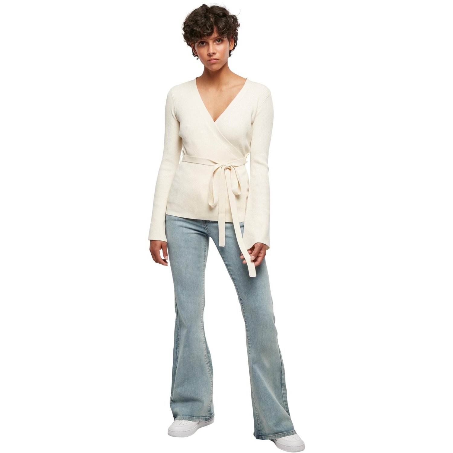 Urban Classics Ladies - Rib Knit Wrapped Cardigan whitesand