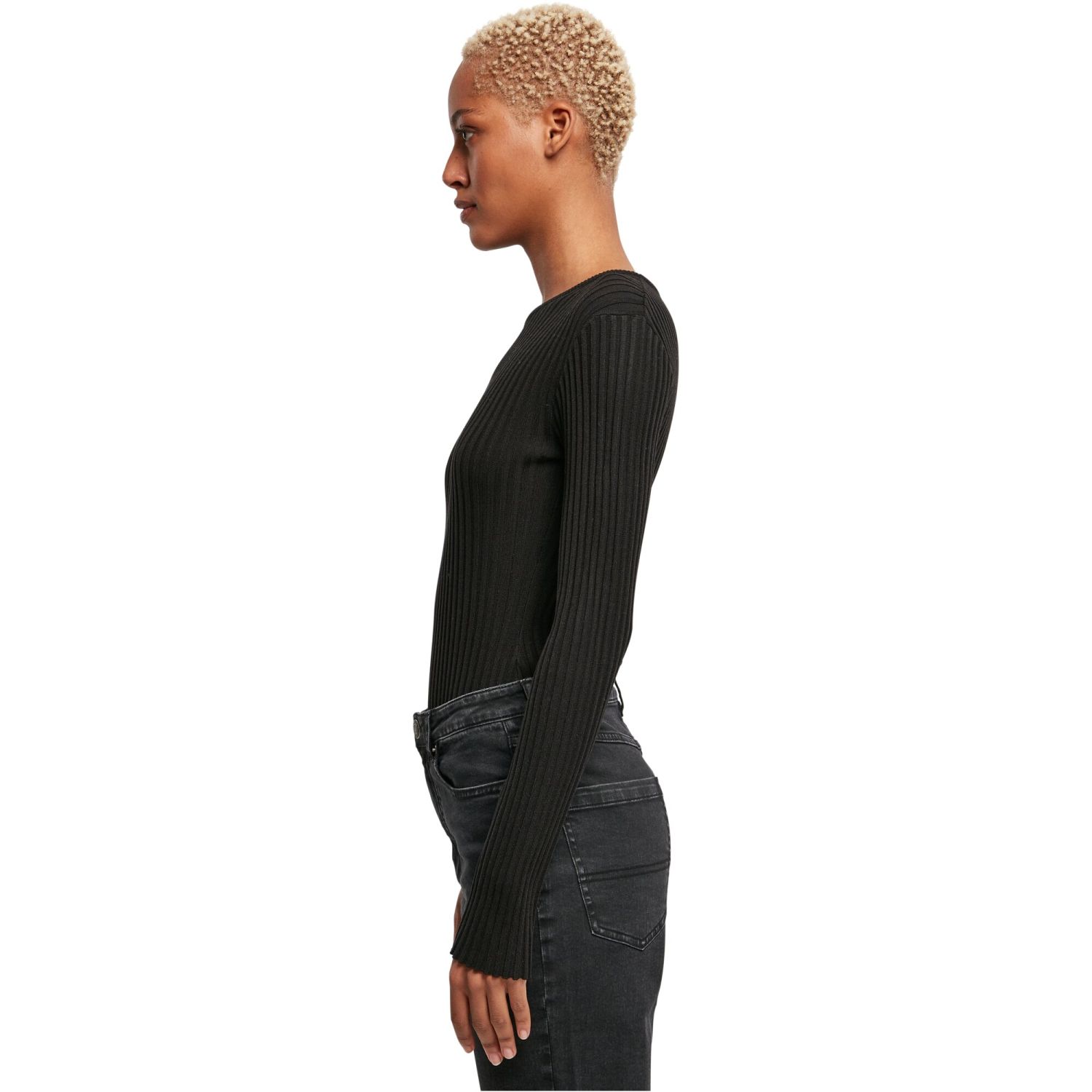 Urban Classics Ladies - Rib Knit Longsleeve Body noir