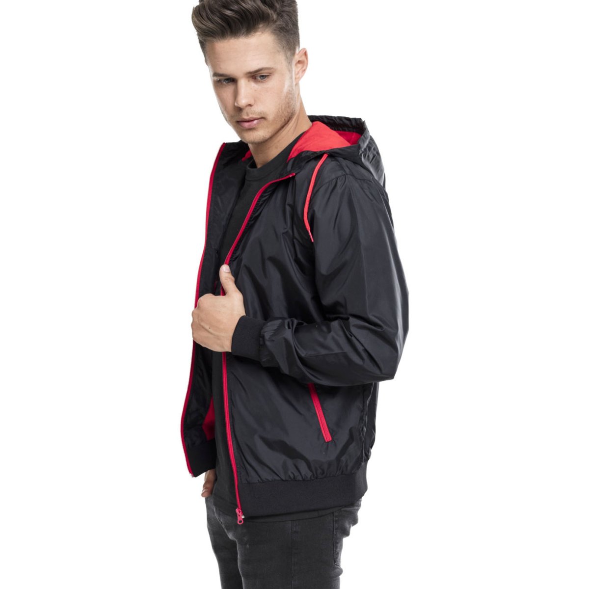 Urban Classics - CONTRAST WINDBREAKER black / red