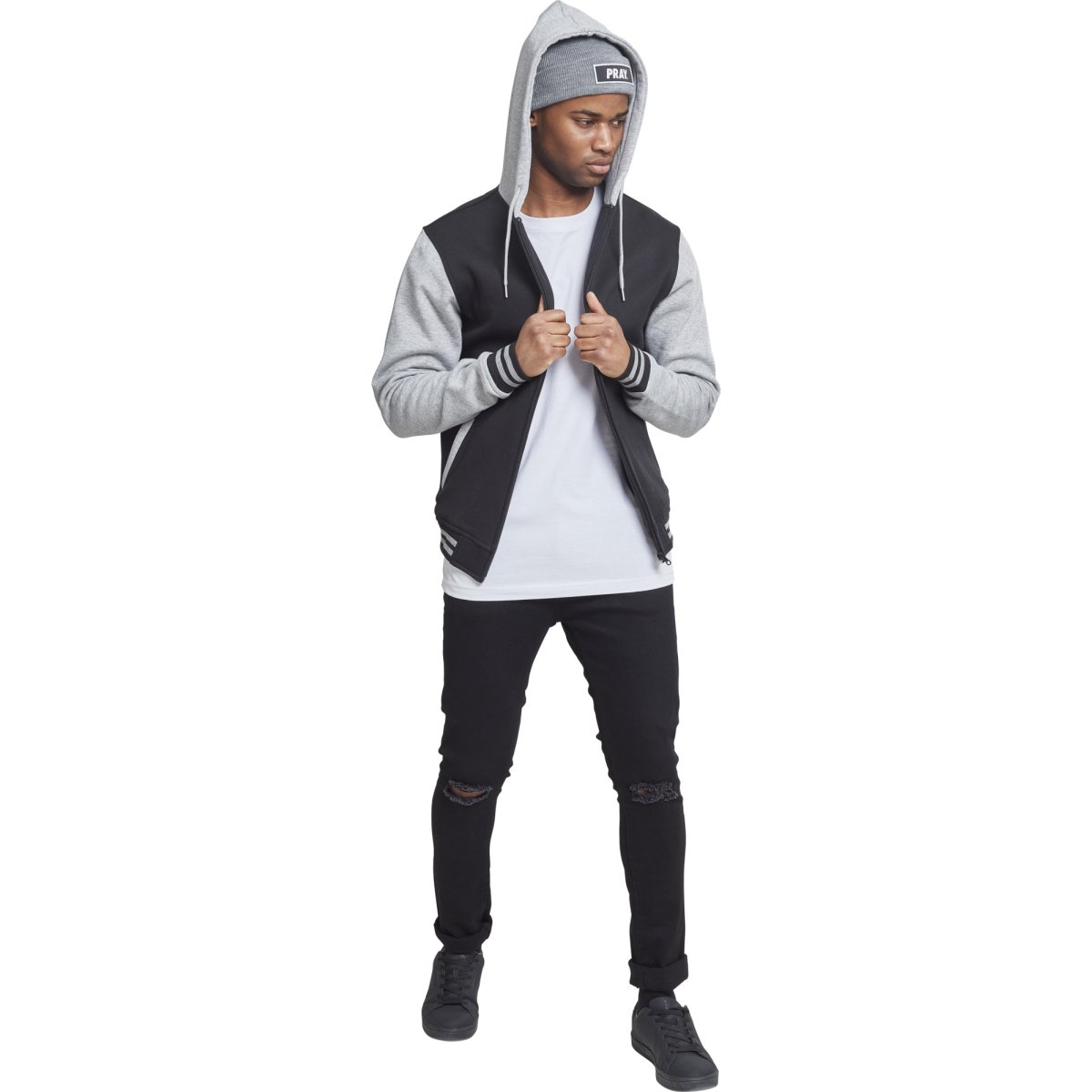Urban Classics - 2-TONE Zip Sweat à capuche noir / gris - XL
