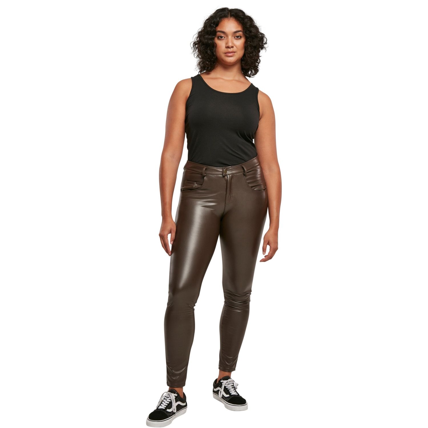 Urban Classics Ladies - Mid Waist Faux Leather Pants brown