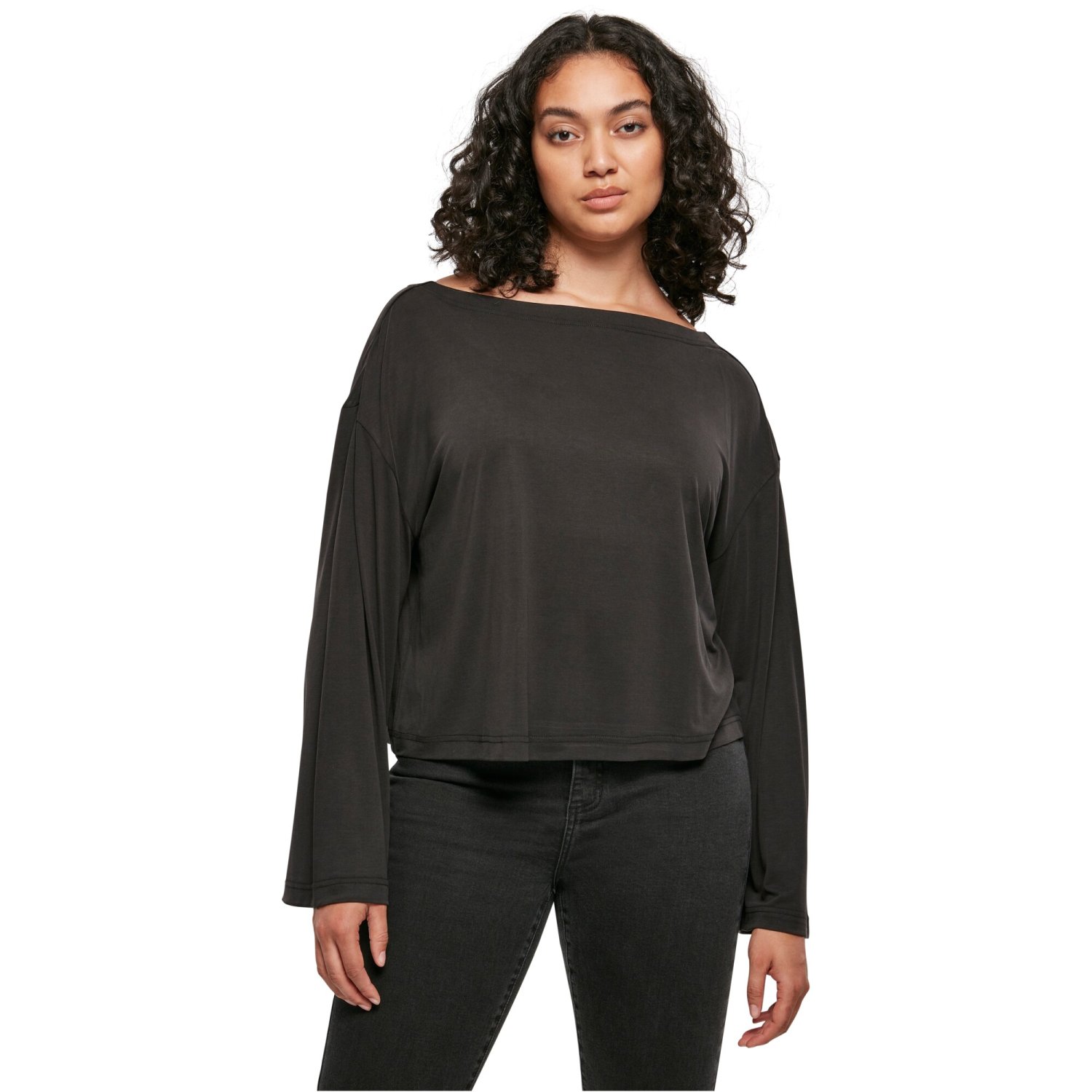 Urban Classics Ladies - Short Modal Bateau Longsleeve noir