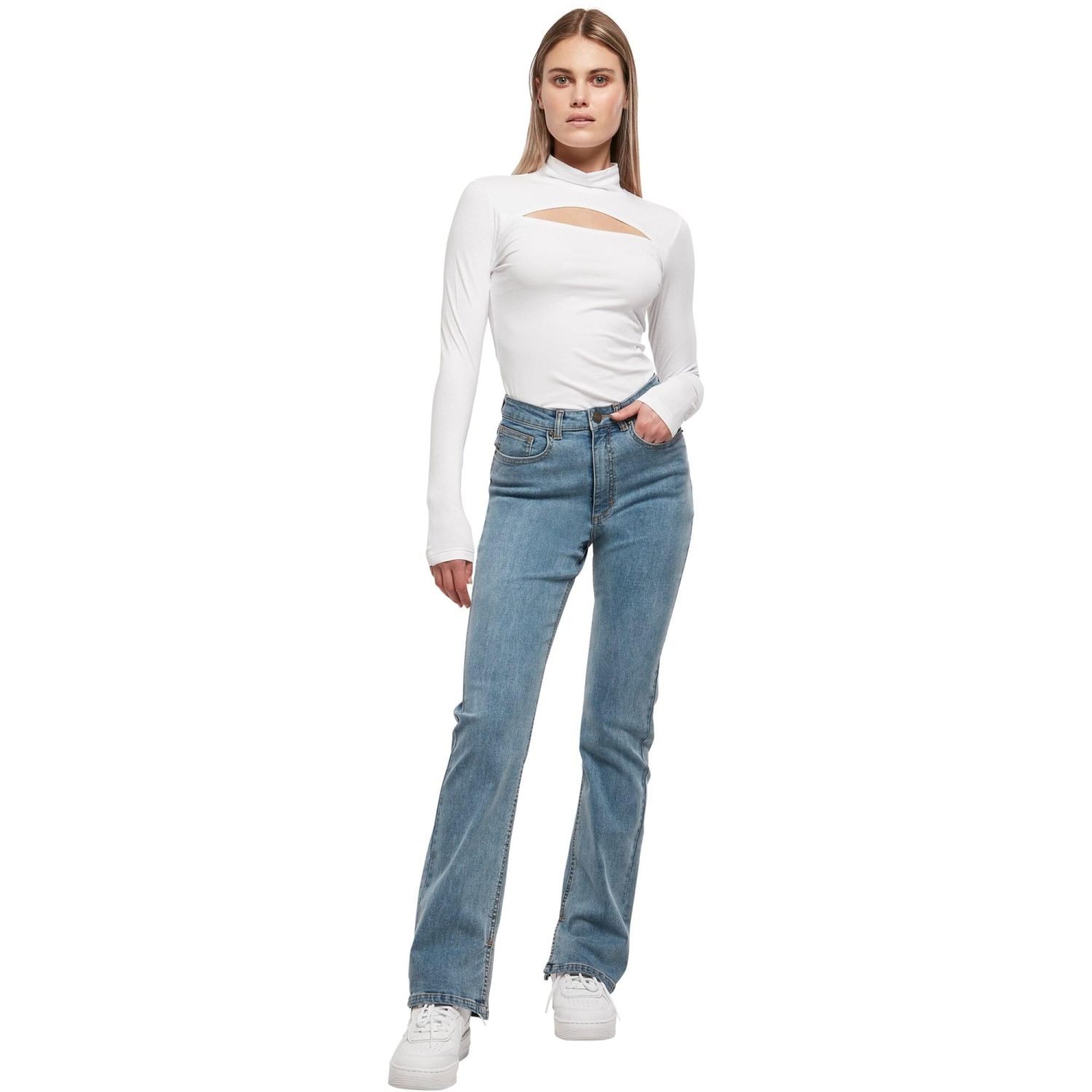 Urban Classics Ladies - High Waist Straight Slit Jeans
