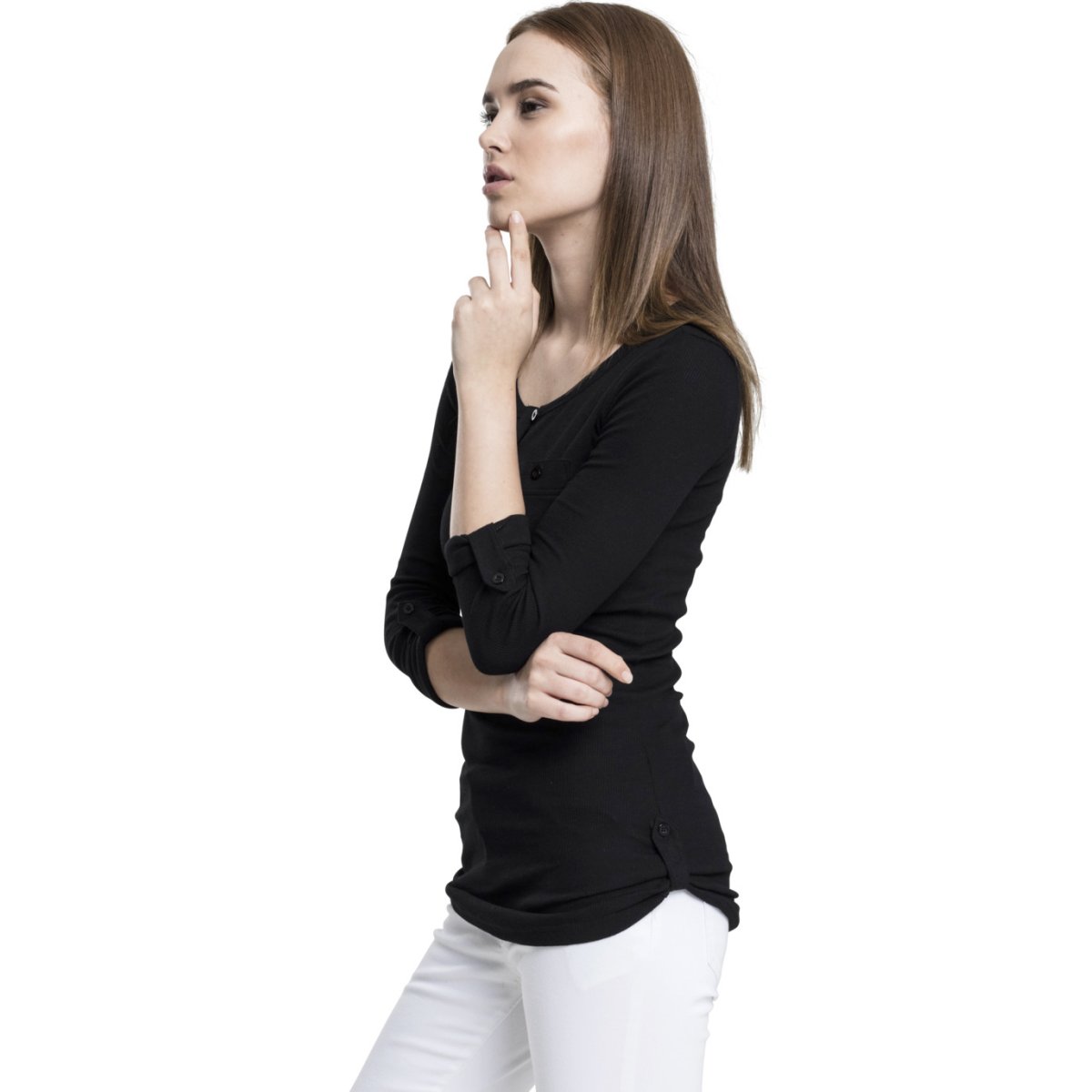 Urban Classics Ladies - RIB POCKET Longsleeve noir
