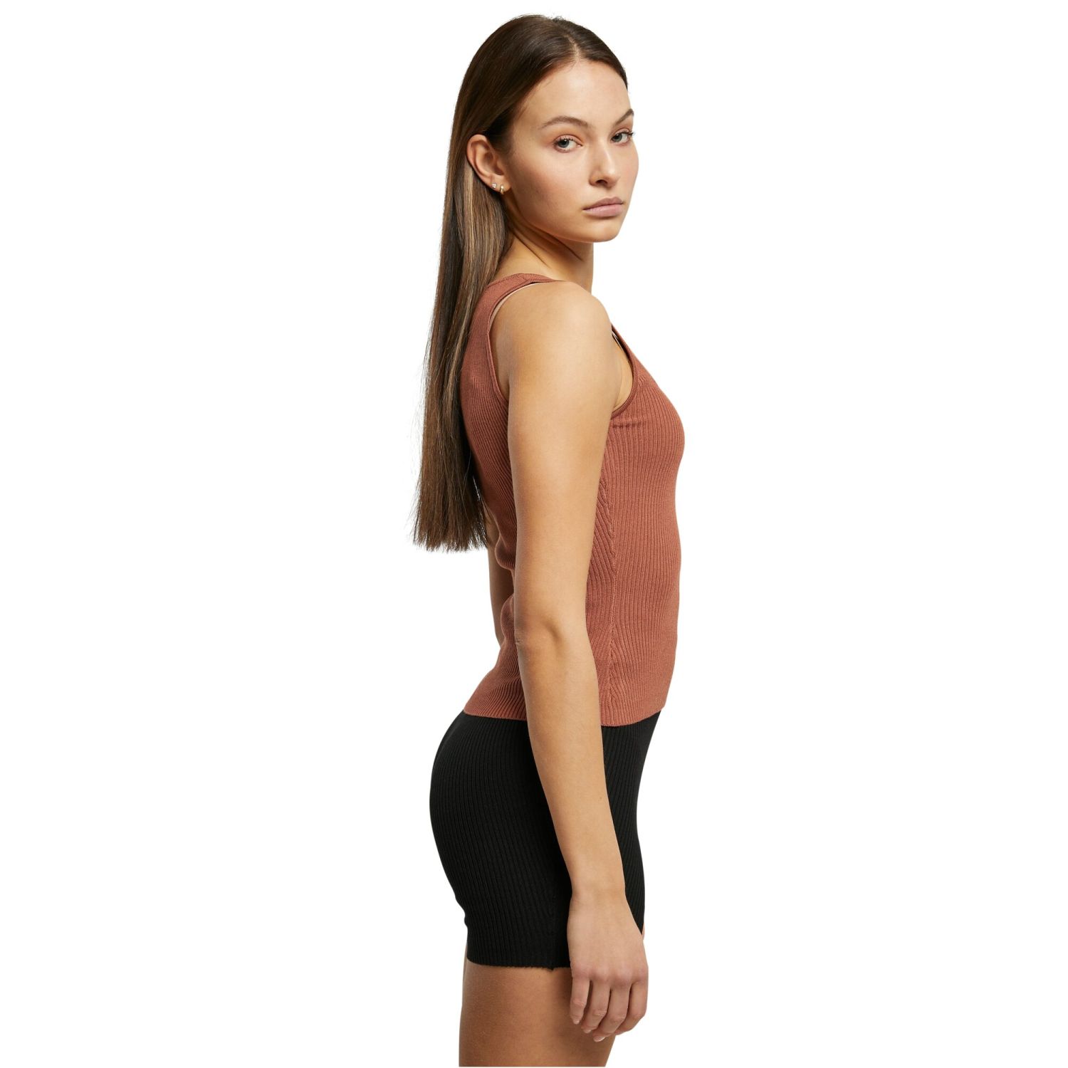 Urban Classics Ladies - Rib Knit Asymmetric Tank Top terra