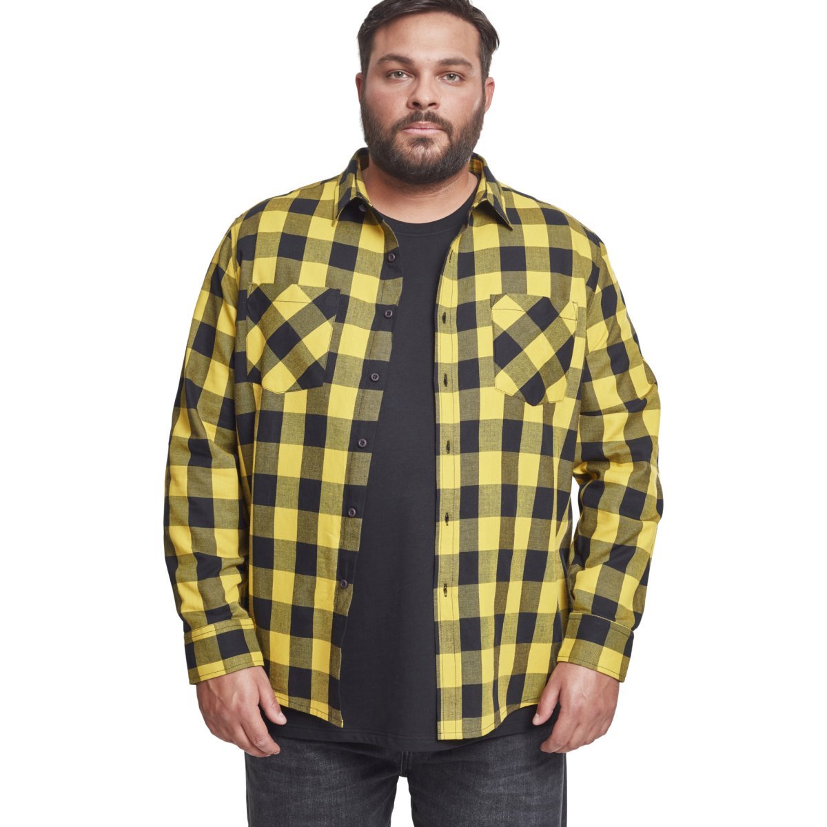 Urban Classics - A Carreaux FLANELL Chemise noir / jaune