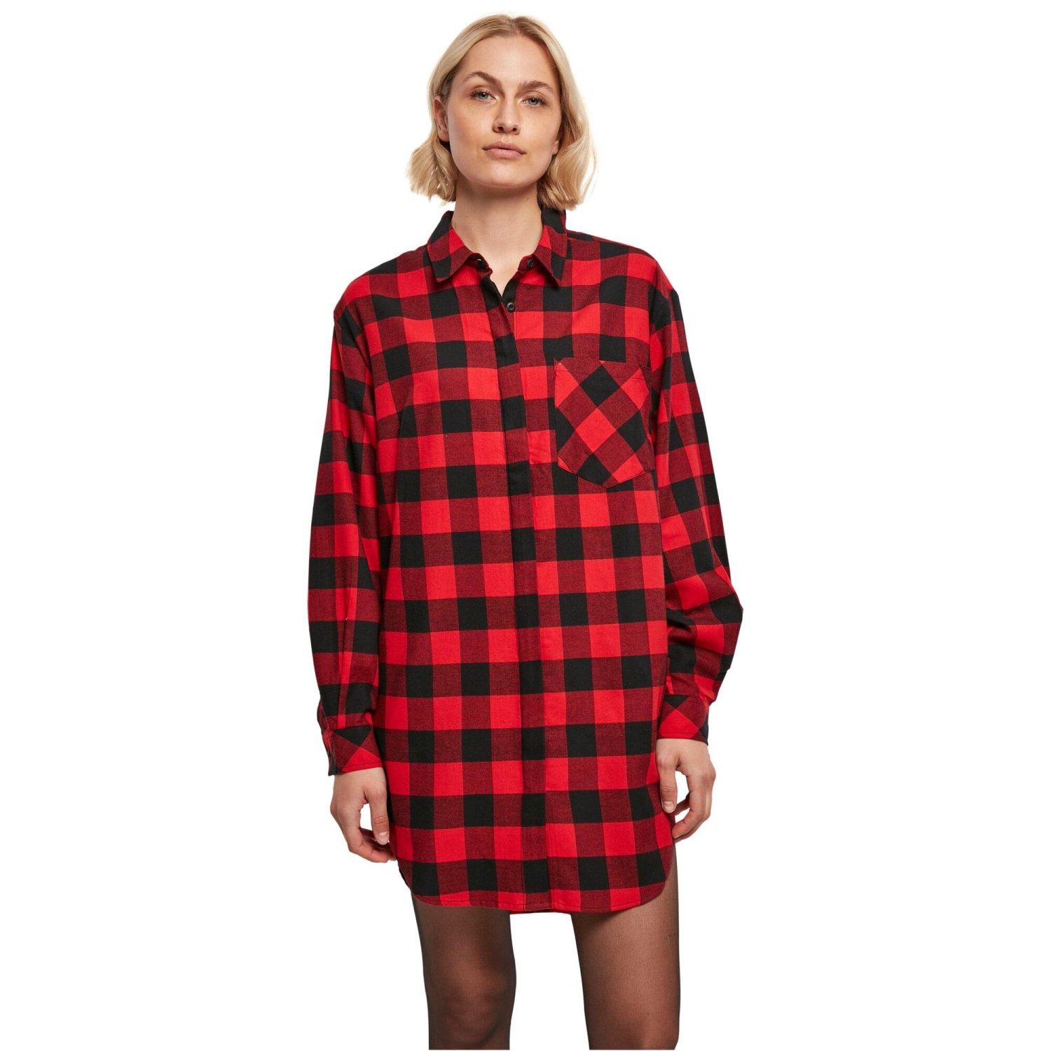 Urban Classics Ladies - Oversized Flannel Shirt Dress red